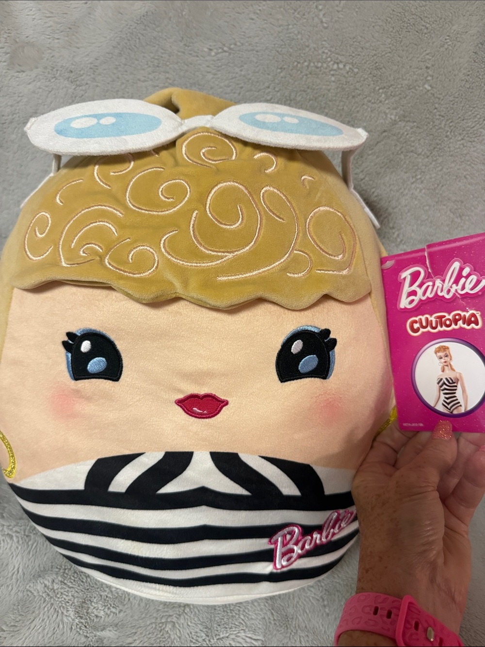 Barbie Plush Face Pillow - Pink, Gold, Black & White